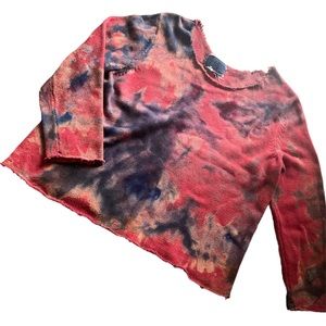 ROUGH TUMBLE OVERSIZED TIE DYE SWEATER, DISTRESSED, WIDE NECK, SZ: LARGE